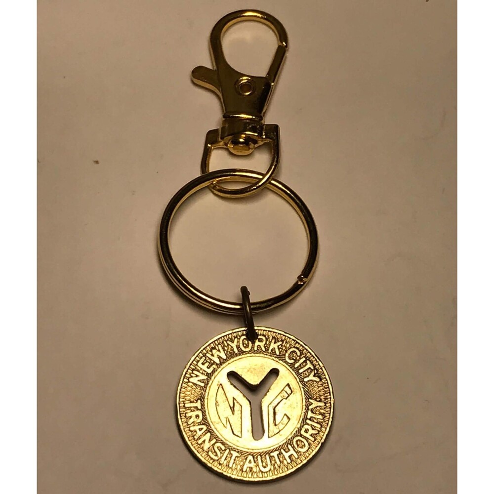 Vintage New York City NYC Authority Bus Subway Token on Gold Tone Keychain.
